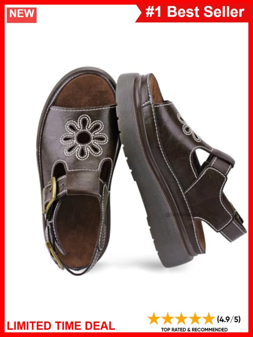 Women's Platform Sandals PU Leather Open Toe Buckle Casual Beach Shoes